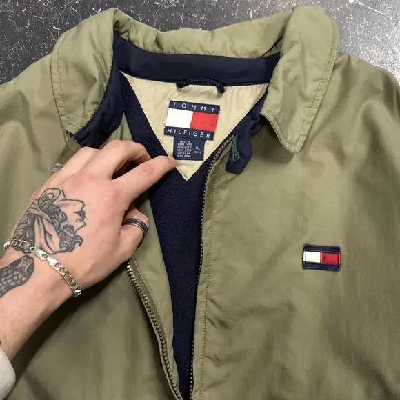 Vintage 90s Fleece Lined Olive Tommy Hilfiger Jacket - Picture 4 of 8